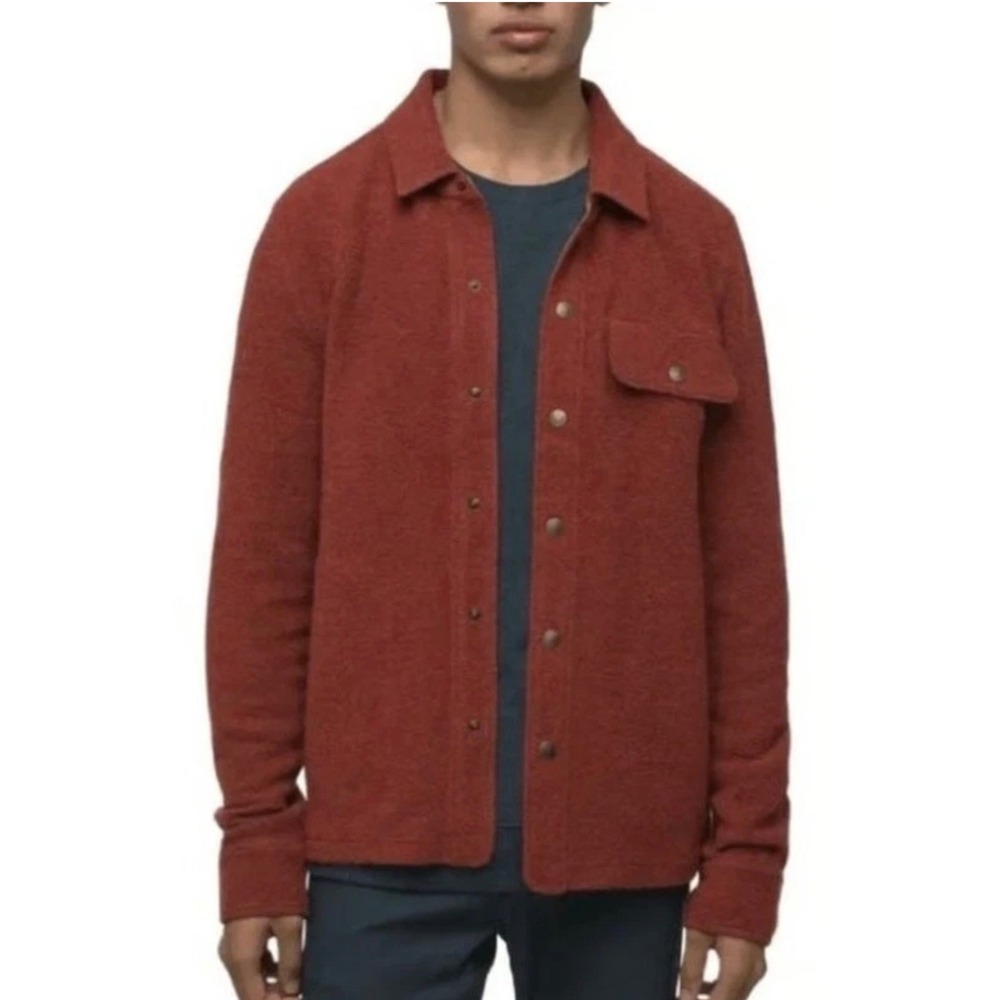 Prana IncrediWool Overshirt Mens XXL Slim Fit Rust Heather Snap Jacket cabincore